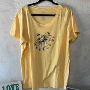 St. John's Bay Yellow Tee with Floral and Bee Design